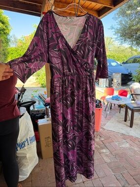 Women's Purple Floral Wrap Maxi Dress with V-Neck